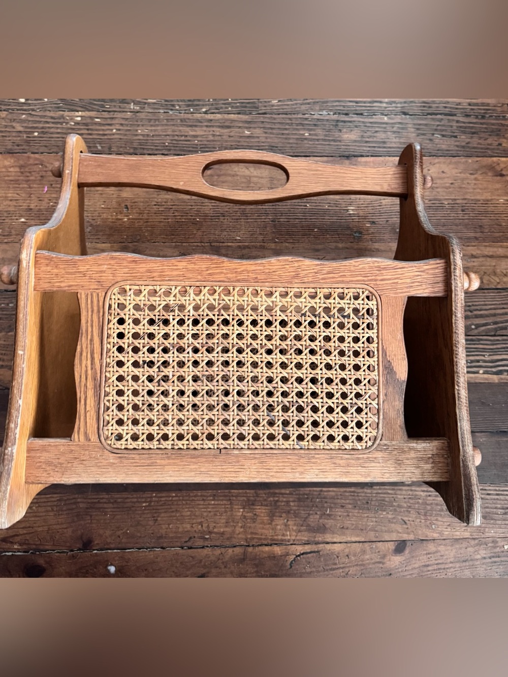 Vintage Wal-Mart Wood Wicker Magazine Rack Record Holder